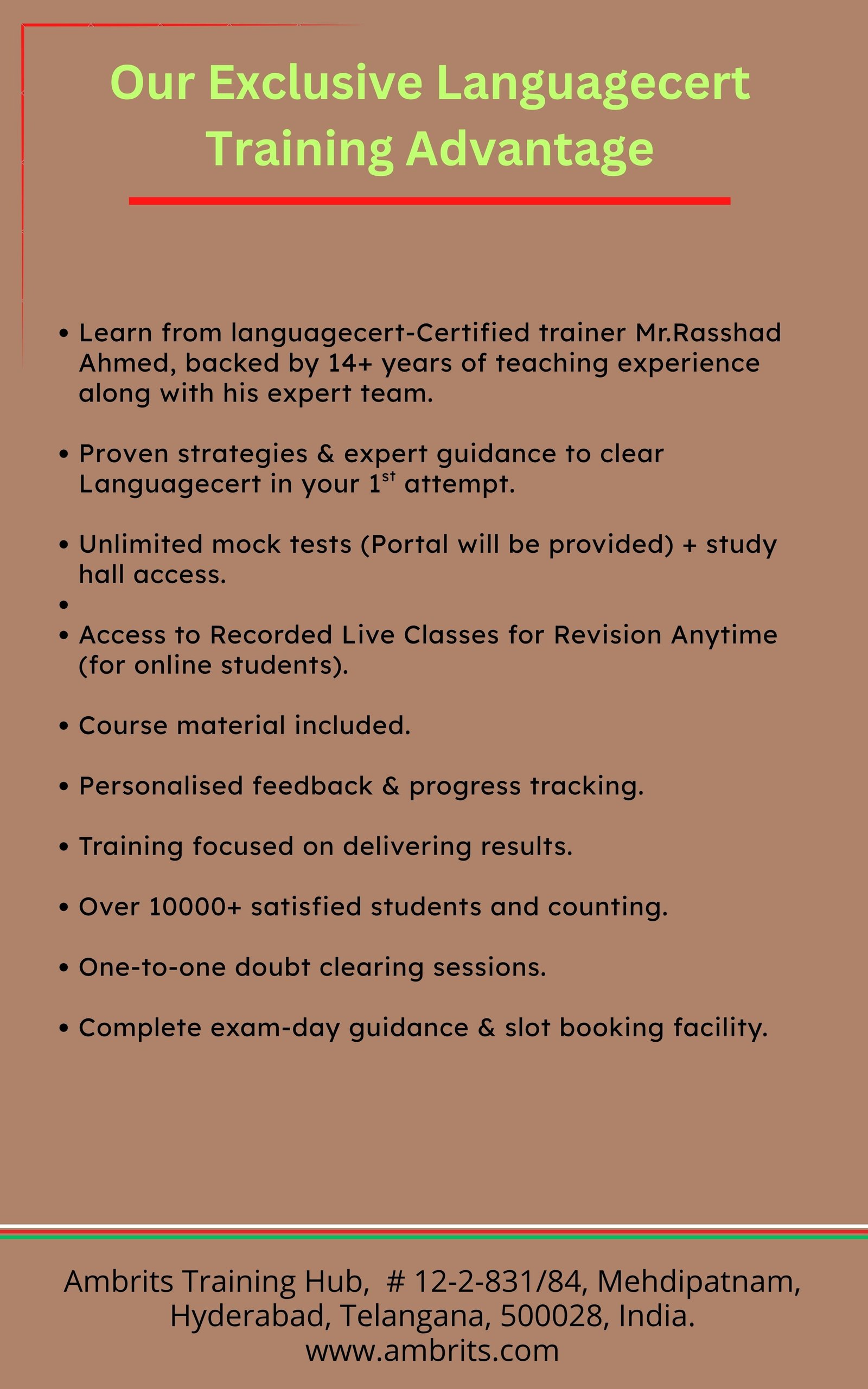 LanguageCert (One-on-One) Personalised Classes — Training Advantages